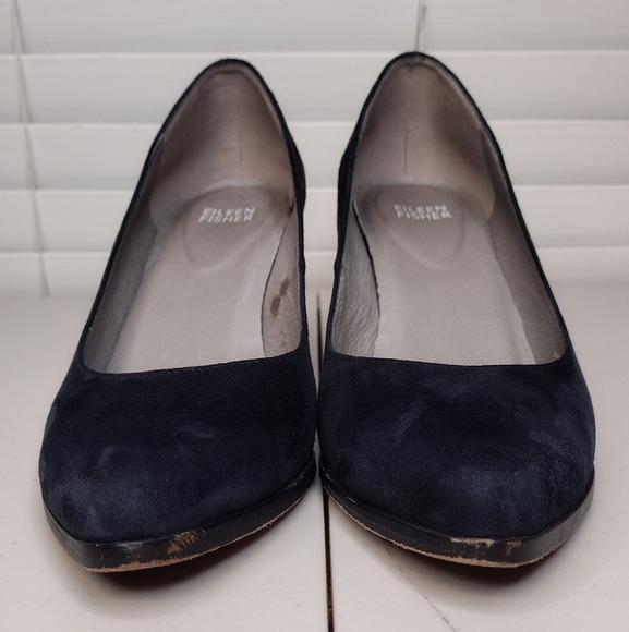 Eileen Fisher Hawk Suede Business Office Block Wedge Heel Pointed Toe Pumps 8.5 - Picture 4 of 15